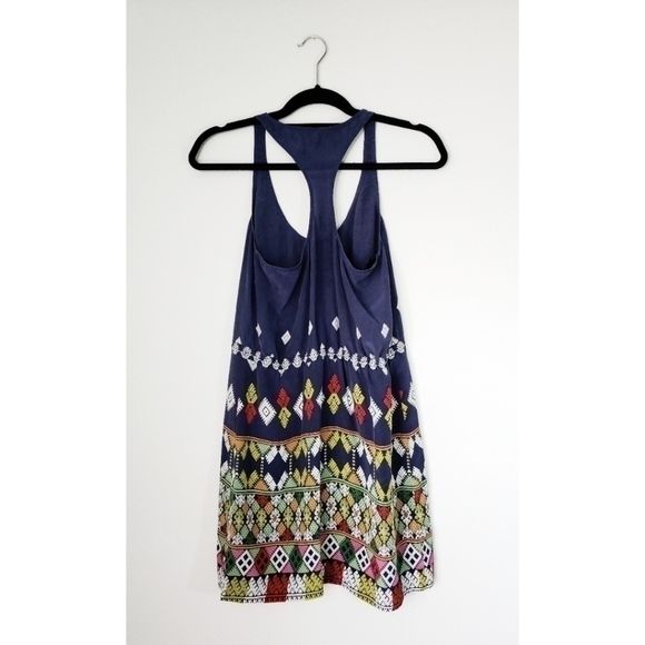 Cynthia Vincent Navy Blue Geometric Print Drawstring Waist Tank Dress Small Boho - Picture 7 of 7
